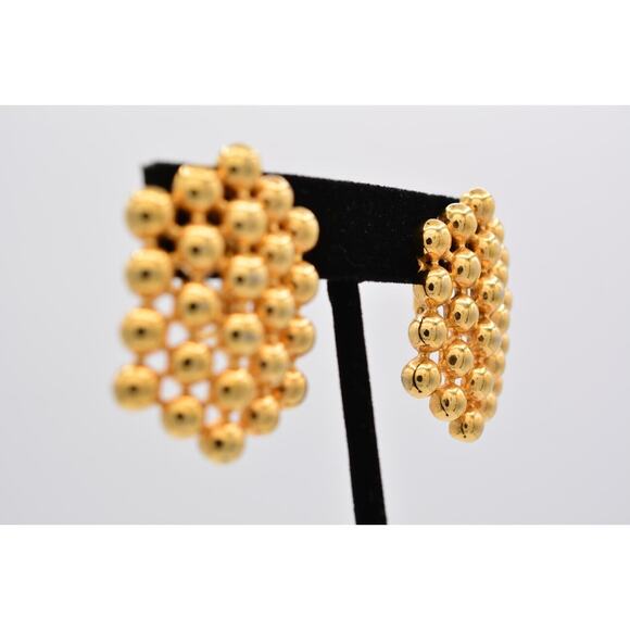 Vintage Clip Earrings Gold Tone Ball Linked Chain Giant Chunky Heavy 1980s BinAK - Picture 5 of 12